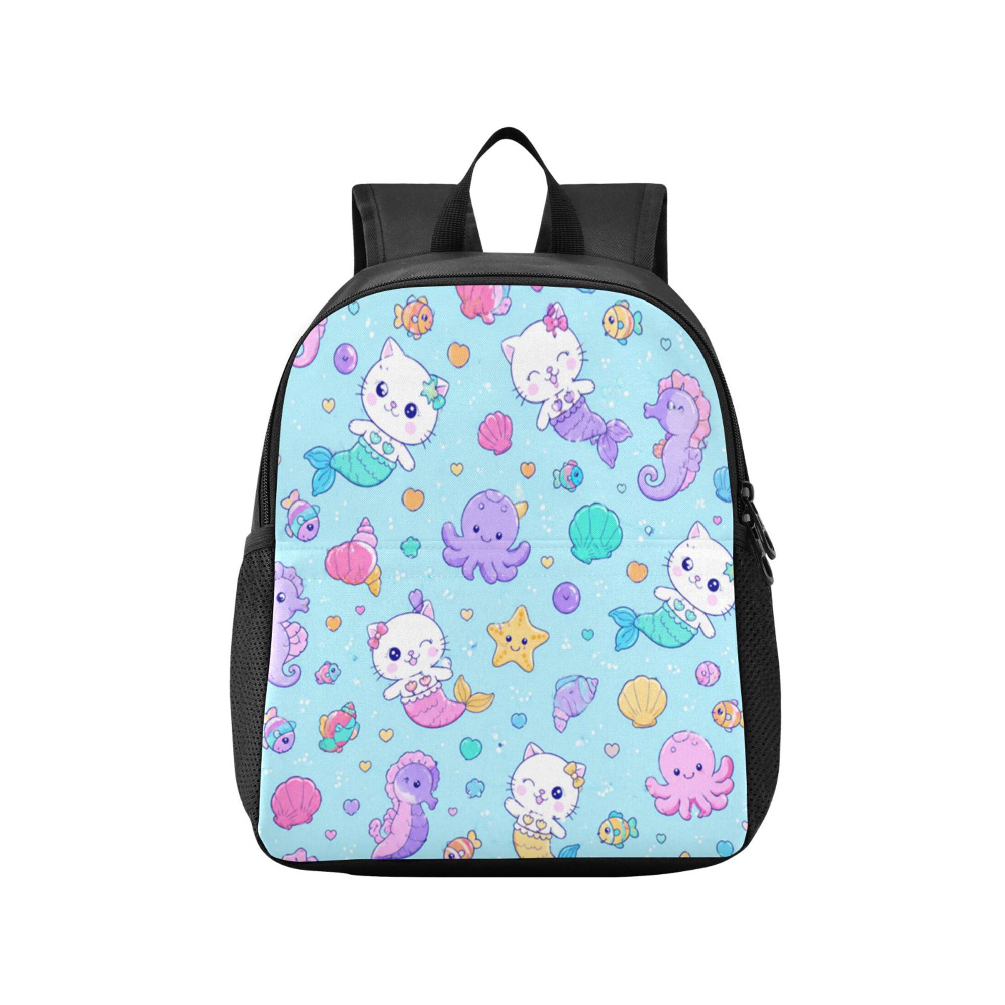 Toddler Backpack Mermaid Cat Sea Pattern Waterproof Lightweight Backpack Casual Mini Daypack for Daycare & Travel