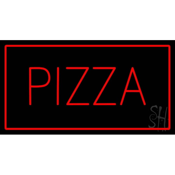 Red Pizza with Red Border Animated LED Neon Sign 20 x 37 - inches, Black Square Cut Acrylic Backing, with Dimmer - Bright and Premium built indoor LED Neon Sign for restaurant decor.