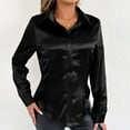 thumbnail image 2 of XuJwPNcy Satin Blouses for Women Button down Shirts Casual Long Sleeve Silk Shirts Dressy Business Work Tunic Top（Black,X-Large), 2 of 5