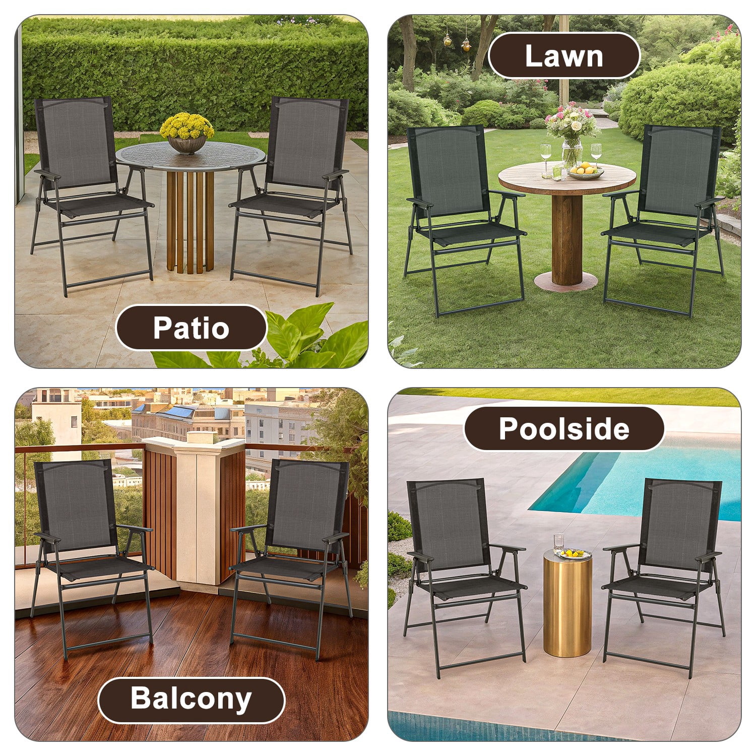 Aimee Lii 2 Pieces Patio Folding Chairs with Armrests for Deck Garden Yard, Outdoor Patio Set, Gray
