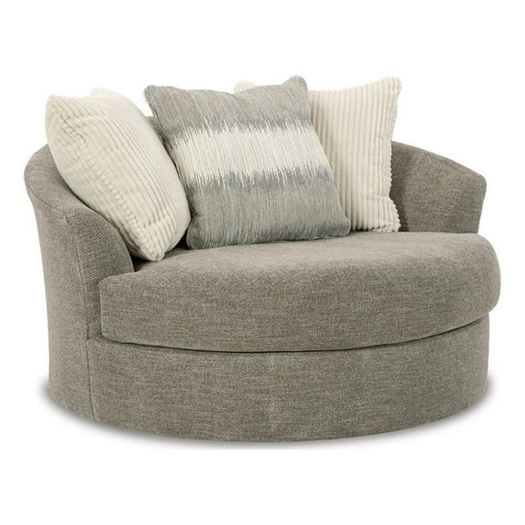 Ashley Furniture Creswell Oversized Swivel Fabric Accent Chair in Stone Gray
