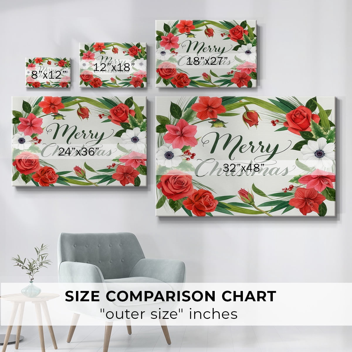 Christmas Flora Wreath Collection A- Gallery Wrapped Canvas