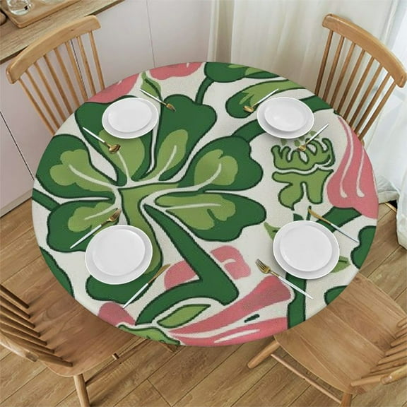 BCIIG Flower Pattern Green Pink Round Table Cover Stain Resistant Washable Indoor Outdoor Tablecloth Kitchen Dining Wedding Parties Picnic Camping 100% Polyester Fiber 31-35