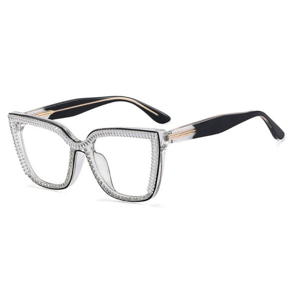 Oversized White Rhinestone Diamond Anti-blue Light Glasses Frame Trendy Square Eyeglasses Frame