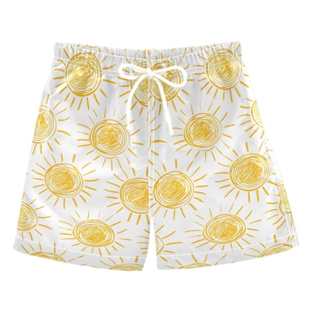 joogoo Boys Swim Trunks Sun Drawings on White Beach Board Shorts Drawstring Swimsuit 2T