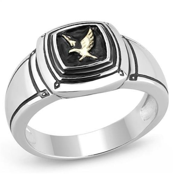 Luxe Jewelry Designs Men's Two Tone IP Stainless Steel Eagle Designed Ring with Black Jet Epoxy -