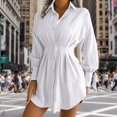 thumbnail image 4 of Camisa De Vestir Vestido de blusa con botones de verano Mini vestido de color sólido para ir de compras (Blanco L) Ygjytge para Mujer Blanco T XXL, 4 of 7
