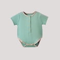 thumbnail image 4 of Riecok Newborn Girl Bodysuits Short Sleeve Button dowm Cotton Rompers Solid Breathable Comfortable Summer Outfits Green 80, 4 of 4