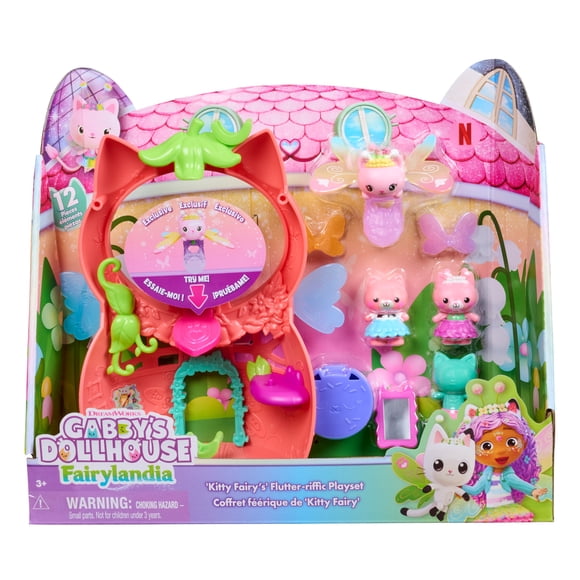 Gabby's Dollhouse Fairylandia, Kitty Fairy’s Flutter-riffic Playset with 12 Pieces & Exclusive Flutter-riffic Ring
