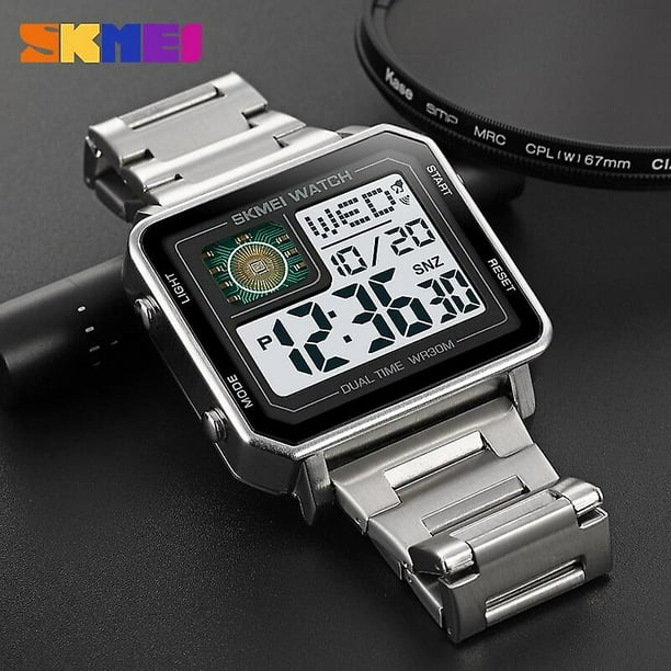 Men Electronic Watch Big Numbers 3atm Water Resistant Men Digital Watch Stainless Steel Outdoor Sport Square Watch For Men Walmart