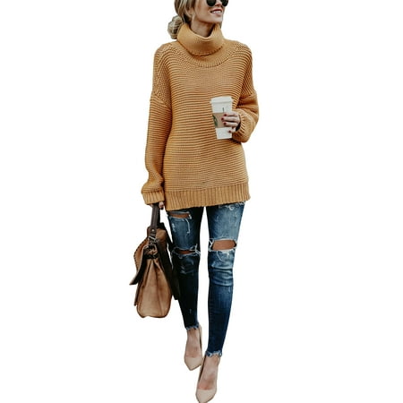 HIMONE Ladies Knit Sweater Turtleneck Knitted Pullover Jumper Long Sleeve Knitting Tops Winter Warm Knitwear Cardigans
