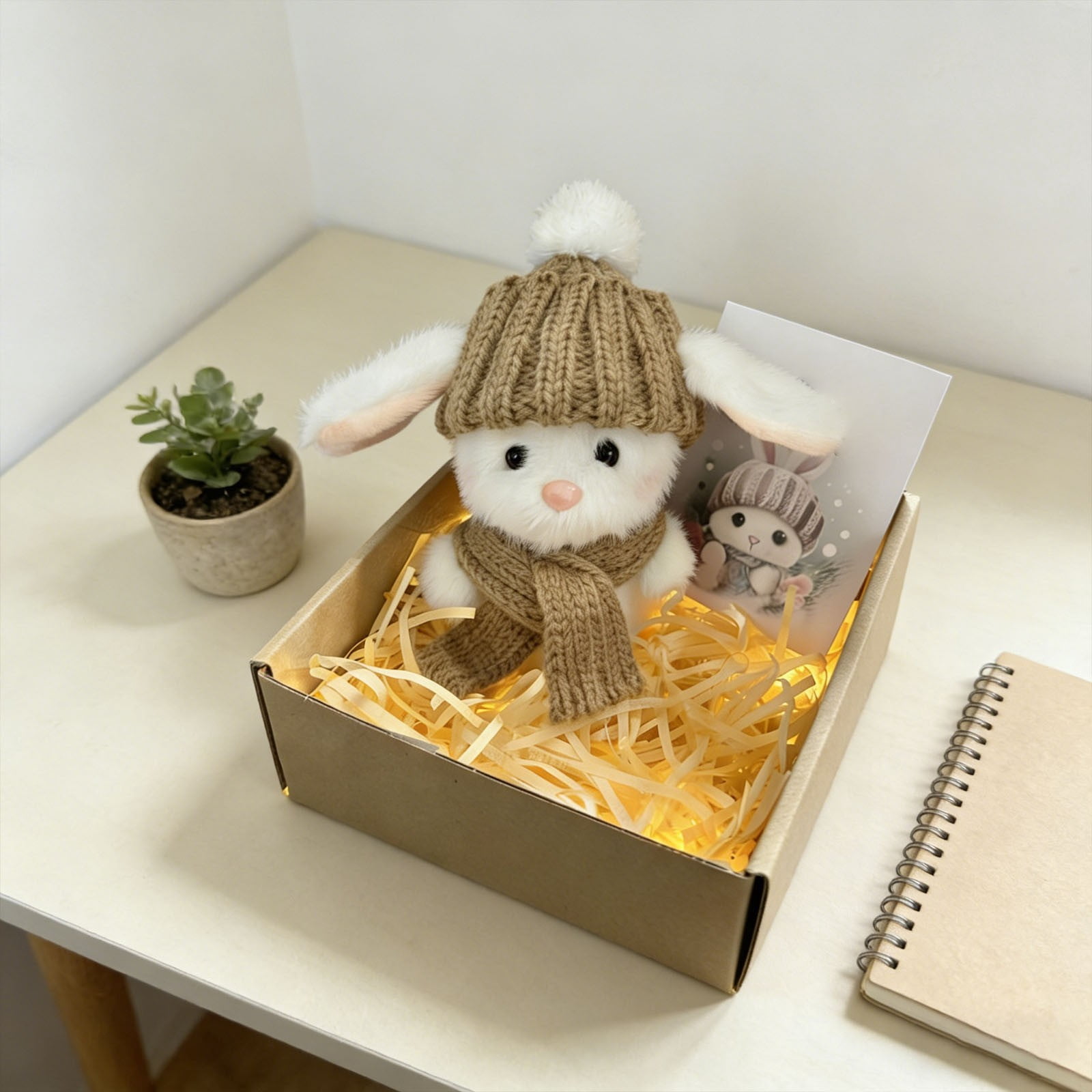 Handmade Mini Bunny Hug Cute Easter Gift with Card, 2026 New Soft Plush Rabbit Mini Bunny Hugs in Box, Easter Basket Bunny Stuffer, Easters Basket Essentials Gifts