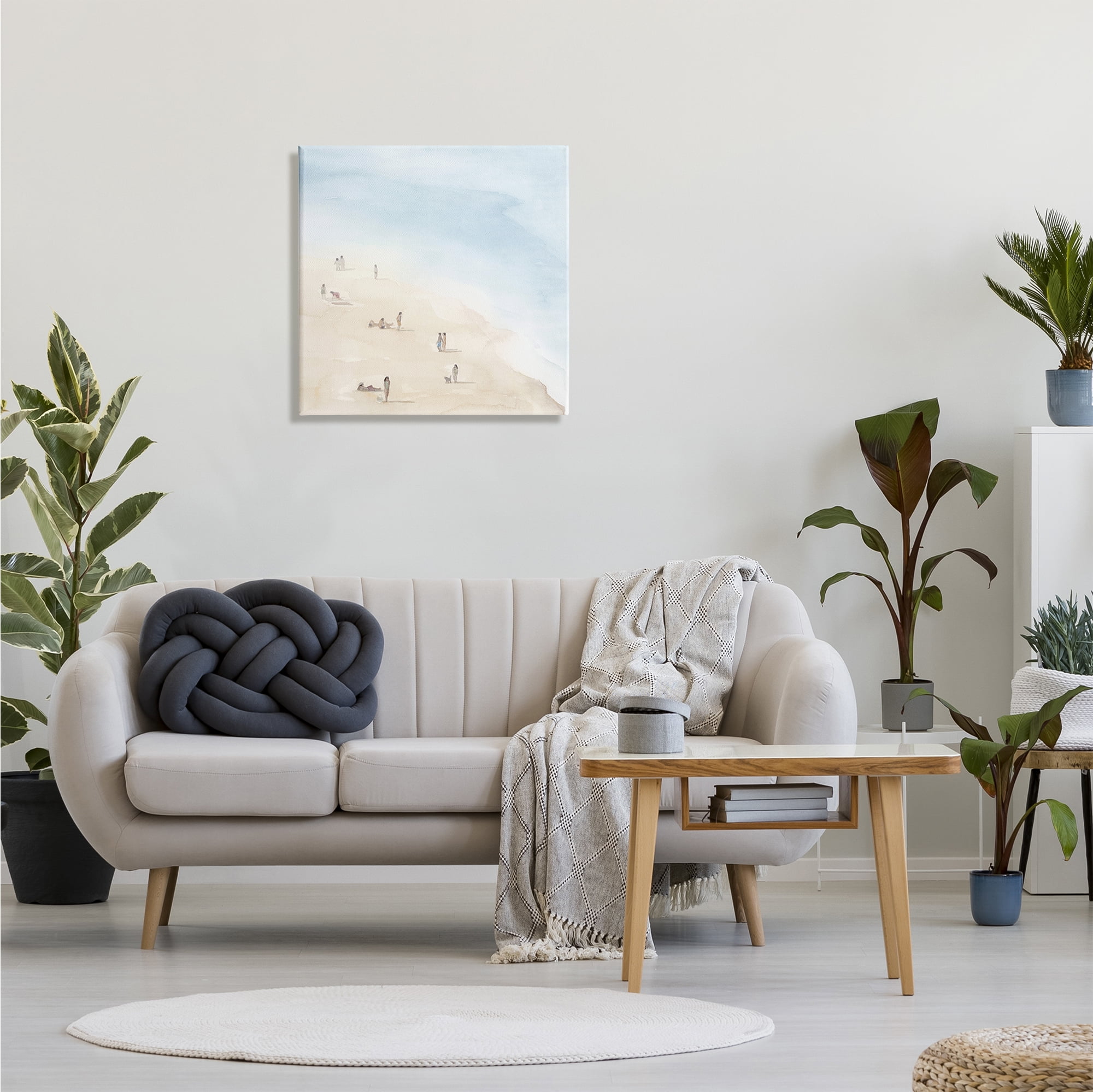 Stupell Industries People Lounging at Beach Soft Blue Coastal Landscape Nature Painting Gallery Wrapped Canvas Print Wall Art, 24 x 24