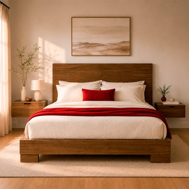 Cama Con Cabecera Matrimonial Essi, Atlas Del Descanso Color Nogal