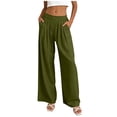 thumbnail image 2 of Wide Leg Trousers Women Lightweight Ruched Elastic Waist Comfy Pants with Pockets Summer Loose Pants for Women, 2 of 8