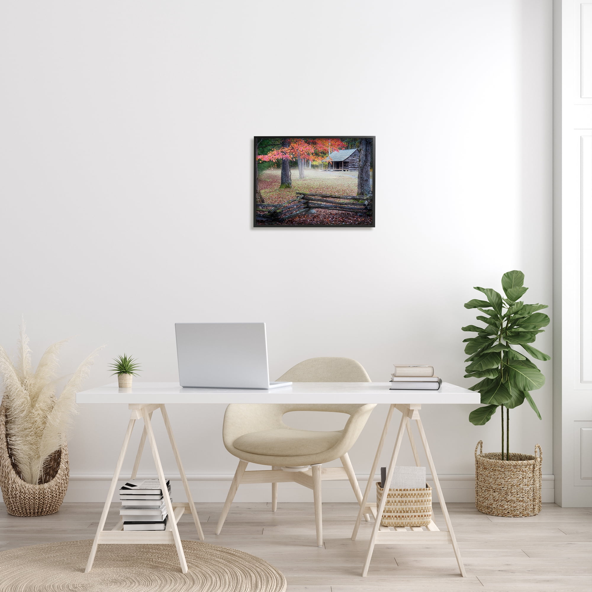 Stupell Log Cabin Woody Autumn Foliage Landscape Photography Black Framed Art Print Wall Art