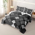 thumbnail image 3 of Erosebridal Gray Black Plaid Quilt Full,Patchwork Geometric Rhombus Full Bedspread Sets For Boys,3-Piece, 3 of 7