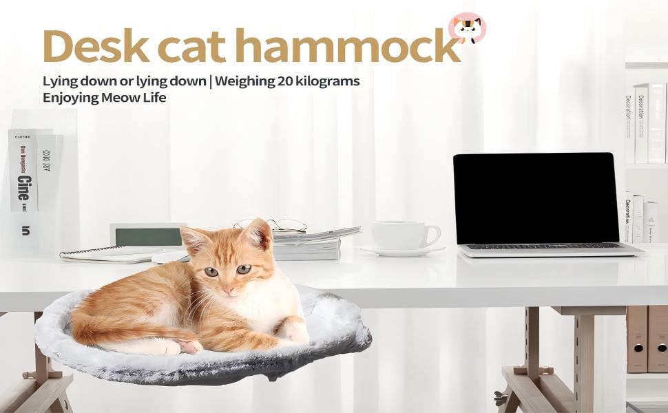 JOPOY Cat Desk Bed - Hammock & Adjustable Shelf Bed, Soft Faux Fur, Modern Cat Furniture