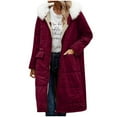 thumbnail image 4 of Womens Coats Hooded Long Sleeve Jacket Pockets Jacket Winter Long Coat Detachable Hat Collar,Coats for Women Wine M, 4 of 6