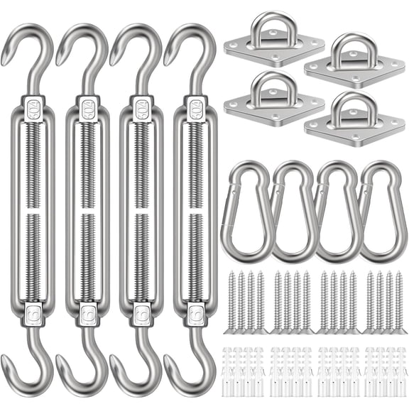 Sun Shade Sail Hardware Kit for Triangle Rectangle Installation 304 Stainless Steel Shade Sail Hardware Accessories for Outdoor Patio Canopy Garden Heavy Duty Fixing Attachment 44 Pcs