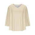 thumbnail image 2 of Jalioing Plus Size V Neck Casual Shirts for Women 3/4 Length Sleeve Basic Plain T Shirt Oversized Summer Tops, 2 of 8