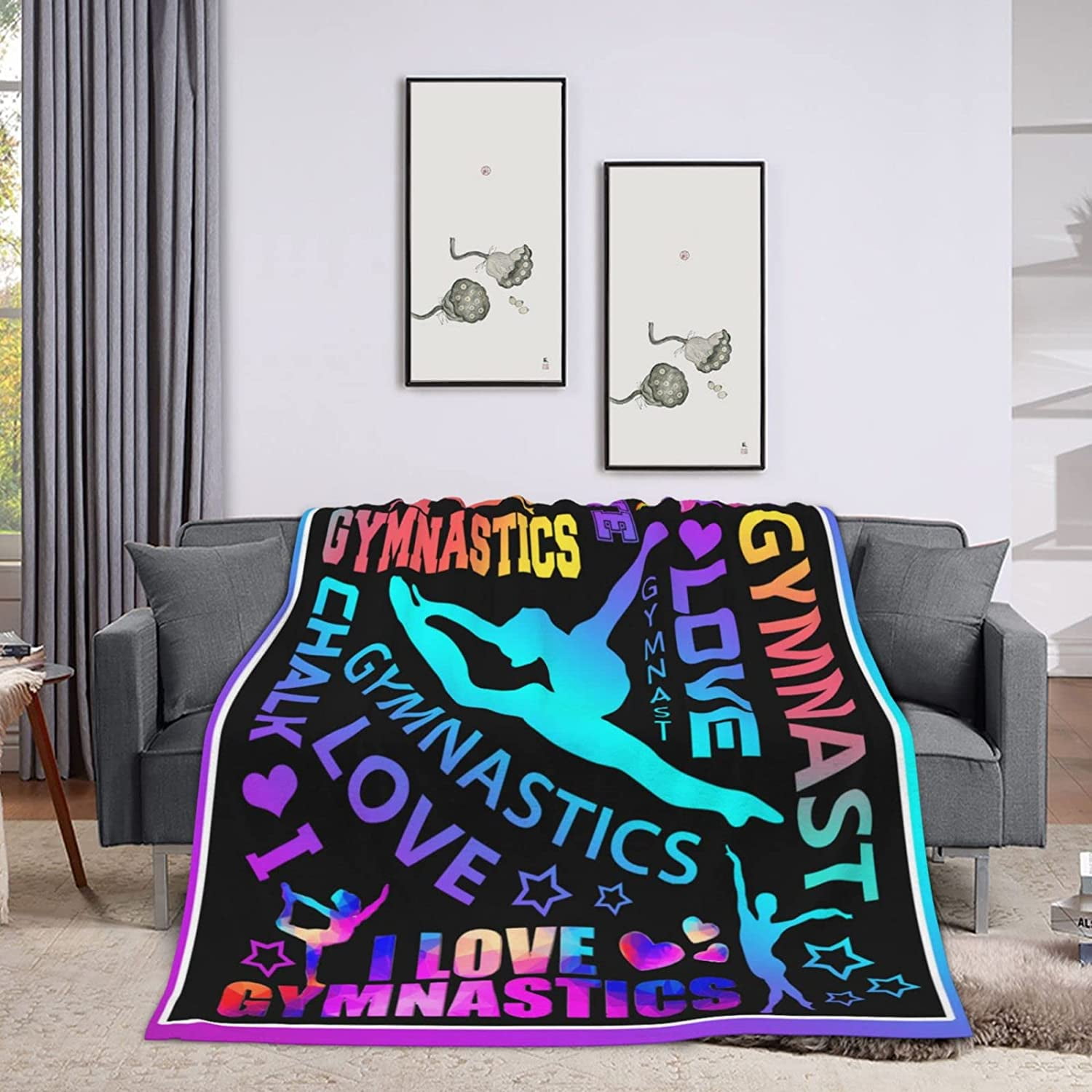 Blanket Love Gymnastics for Girls Gymnastics Lovers Gymnast Gifts Throw Blanket Teens Women Birthday Party Gifts Daughter Granddaughter Flannel Fleece Blankets for Bed Sofa Living Room Bedroom Office