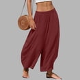 thumbnail image 2 of JGGSPWM Womens Elastic High Waisted Baggy Barrel Pants Fashion Casual Solid Color Lounge Boho Harem Trousers Pants Red L, 2 of 7