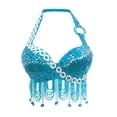 thumbnail image 2 of Moda para mujer Halter Top Lentejuelas con Flecos acolchado Ropa de danza del vientre , cielo m Yinane Sujetador de traje de baile, 2 of 8