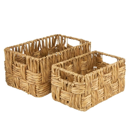 DecMode 16", 13"W Brown Jute Rope Handmade Woven Rectangular Storage Basket with Slit Handles, 2-Pieces