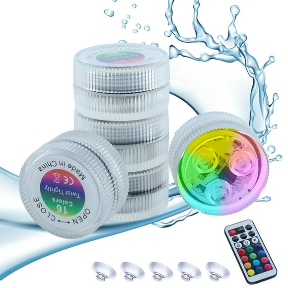 LSLJS 5PCI Pool Lights, Submersible LED Lights With Suction Cups, Remote Pool Lights, IP68, 15 LED Color Changing Battery LED Lights Underwater With Timing