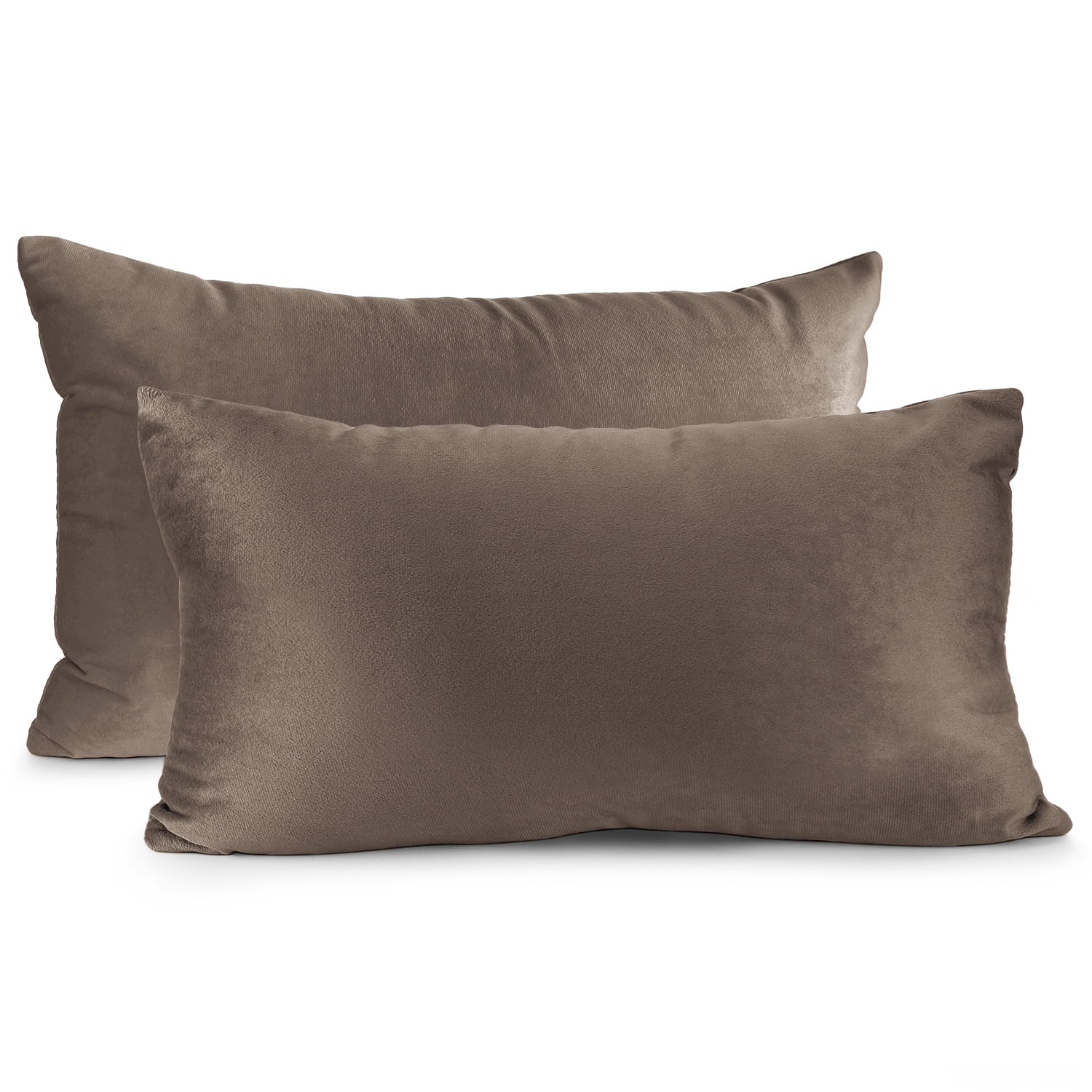 Clara Clark Plush Solid Decorative Microfiber Rectangle Throw Pillow Cover with Throw Pillow Insert for Couch, Brown, 12"x20", 4 Piece Decorative Soft Throw Pillow Set