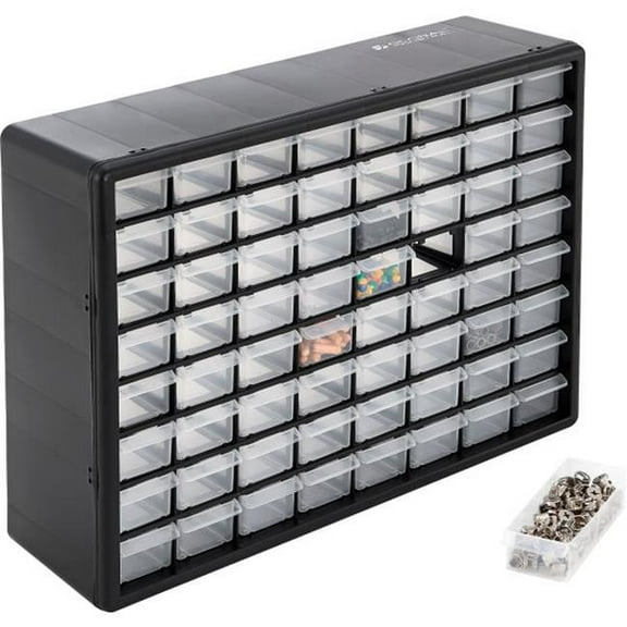 Global Industrial 288198 Plastic Drawer Parts Cabinet 64 Drawers, Black - 20 x 6.5 x 16 in.