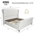 thumbnail image 3 of VanAcc King Size Platform Bed Frame, Velvet Upholstered Bed with Deep Button Tufted & Nailhead Trim Wingback Headboard/No Box Spring Required/Cream, 3 of 9
