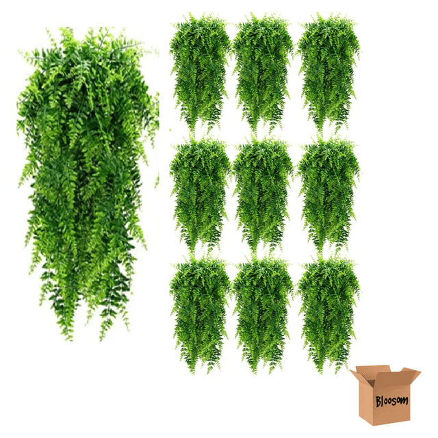 Set 10pzs Helechos Bloosom Planta Artificial Colgante Boda Fiesta Pared Verde