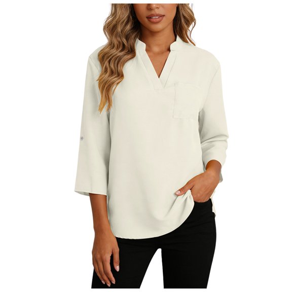 QGJZVUNL Business Casual Outfits for Women V Neck Shirts with Chest Pockets Dressy Wotk Tops Size 2XL