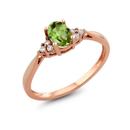 14k Green Ring - Women's 14K Rose Gold Green Peridot and Diamond Ring