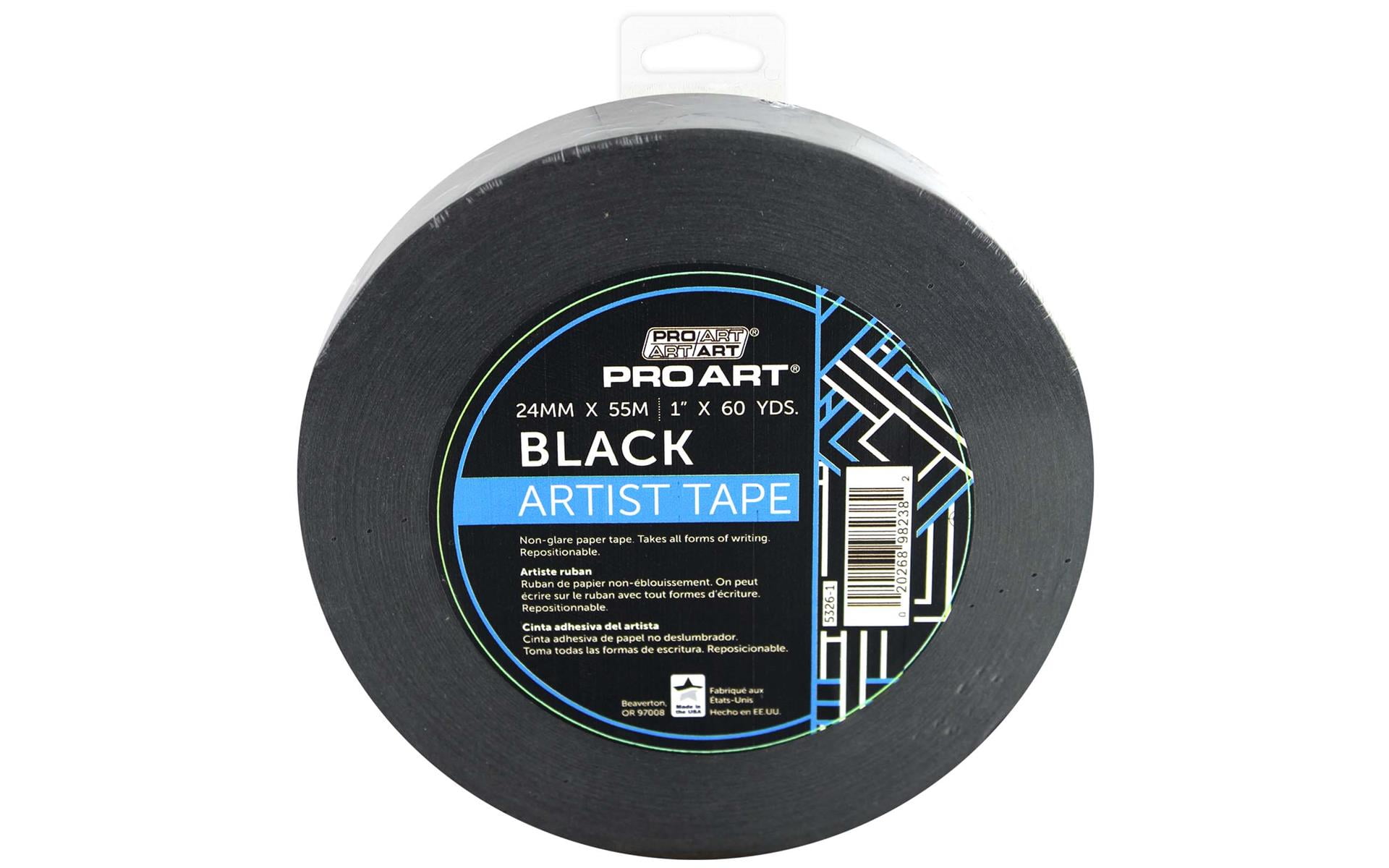 Pro Art Black Artist Tape, 1 inch Wide by 60yards, Black Masking Tape