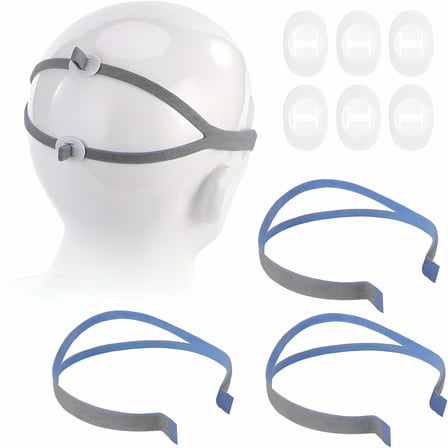 XIRQI 3 Sets P10 Replacement Headgear for Nasal Pillow CPAP Mask,Blue and Gray Color in Single Wrapped/Sealed Safe Package