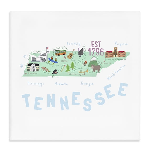 Stupell Industries Contemporary Tennessee Visual State Map Canvas Art, 17 x 17, by Carla Daly