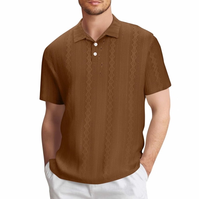 Blusa y camisa de manga corta con cuello vuelto para hombre, color liso, informal, holgada, con botones, de poliéster