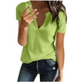 thumbnail image 2 of CHGBMOK Women's Short Sleeve V Neck Ribbed Knit T Shirts Henley Solid Color Summer Tops, 2 of 5