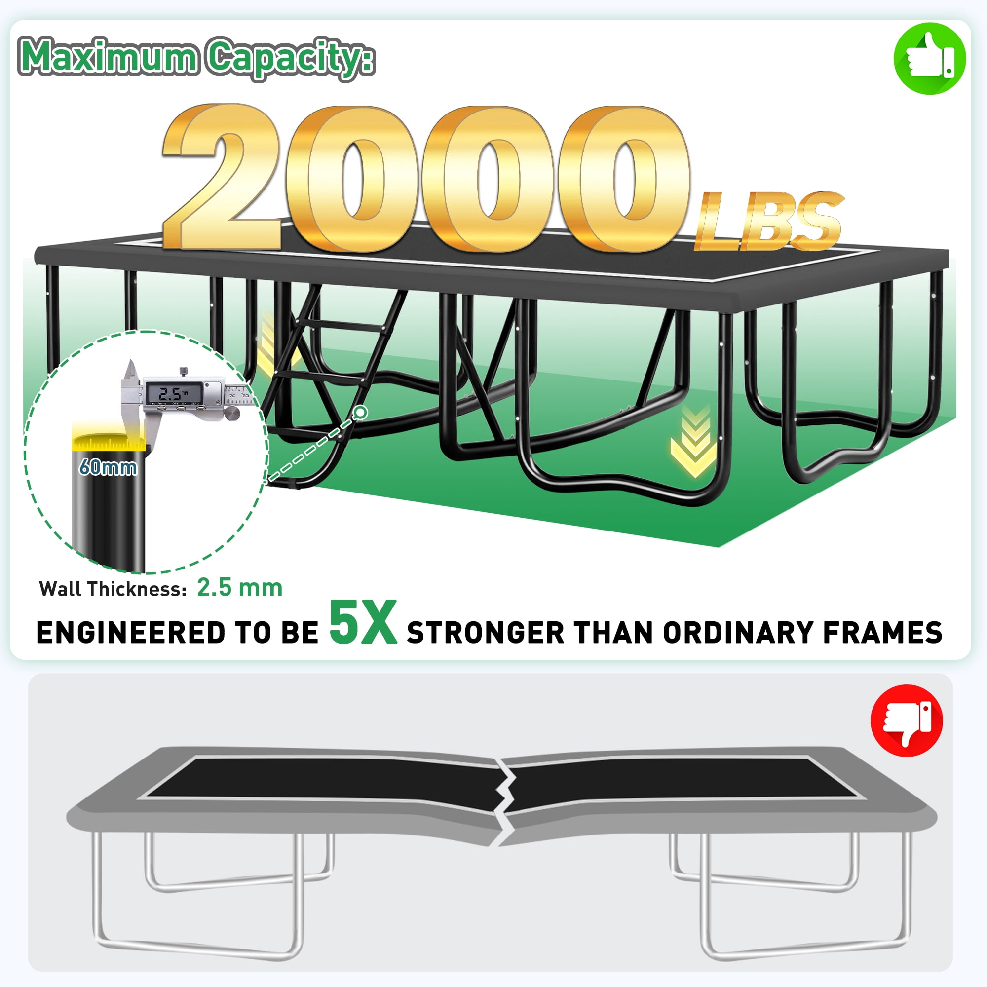LHX Rectangle Trampoline for Kids and Adults, 10 x17ft Outdoor Rectangular Trampoline with Enclosure Net, Ladder, 2000lbs Weight Capacity, No Gap Safety Net, Heavy-Duty Large Backyard Trampolines