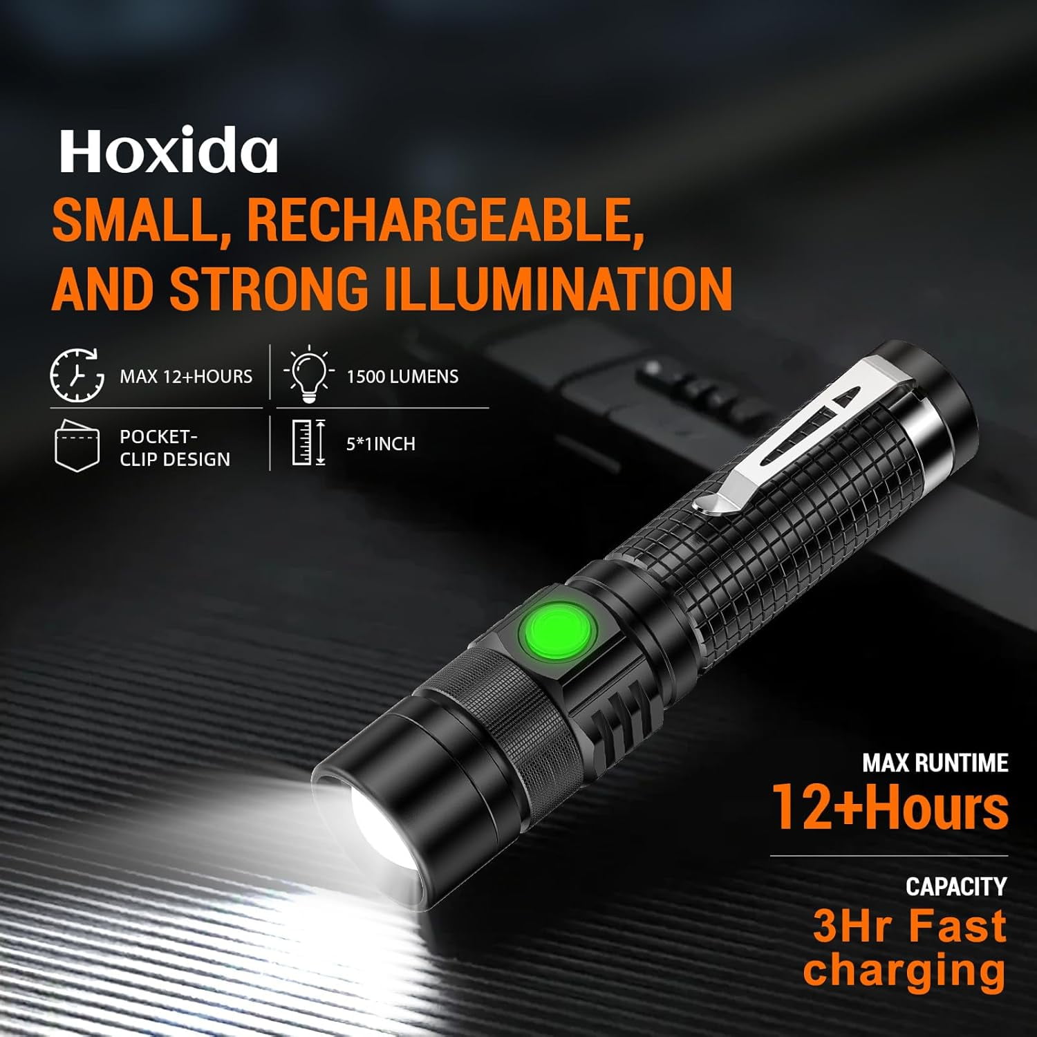2-Pack Rechargeable Flashlight, Super Bright 1500 Lumen LED Flashlight with USB-C Fast Charging (2.5Hr Full Charge), waterproof IPX5, Adjustable Focus, Pocket-Sized EDC Light for Camping, Emergency,