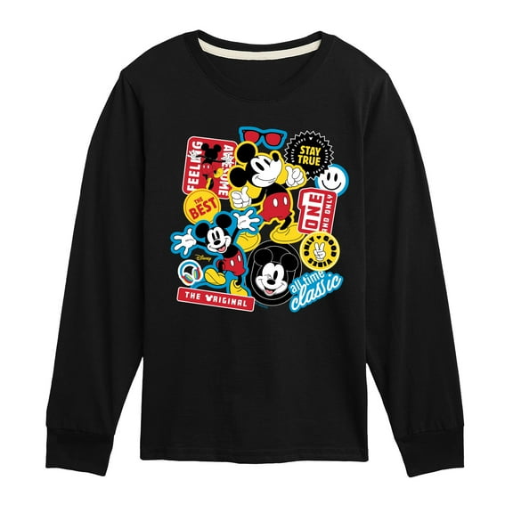 Disney - Mickey Sticker Look - Youth Long Sleeve Graphic T-Shirt