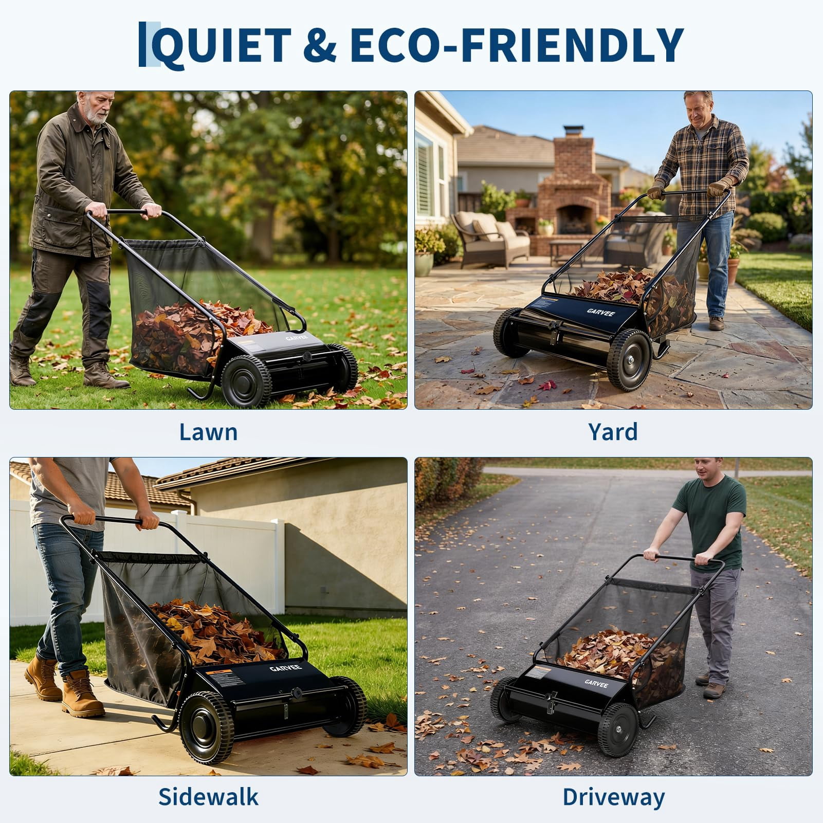 26" Push Lawn Sweeper, 7 cu ft Grass Cutter & Leaf Collector with 4 High-Speed Brushes, Durable Steel Walk-Behind Sweeper for Yard Cleanup