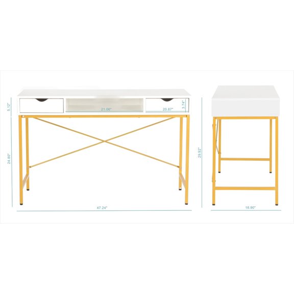 JJS 48' Writing Desk with Drawers, Contemporary Home Office Large Computer Laptop Workstation with Storage White/Golden