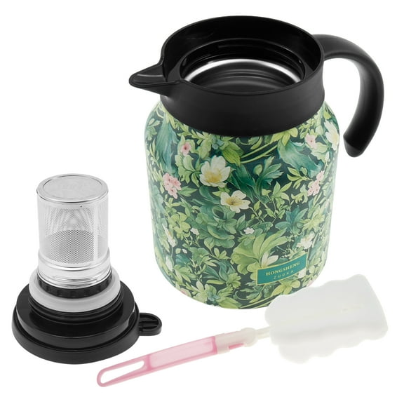 1000 ML Thermal Tea Pot with Infuser Vintage Flower Pattern Stainless Steel Insulated Tea Kettle for Home Office Send 1 Pcs Brush