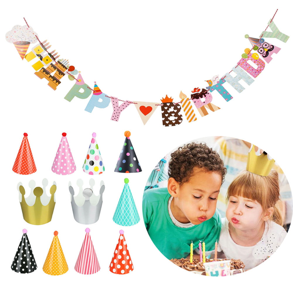 Kids Party Celebration Hats Cute Birthday Festive Party Banner ...