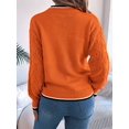 thumbnail image 4 of Sweaters for Women Striped Trim Drop Shoulder Sweater Sweaters Orange Color S, 4 of 8