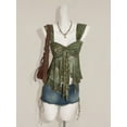 thumbnail image 5 of Olive Green Floral Paisley Print Tie-Front Peplum Mesh Hem Tank Top For Women, 5 of 8